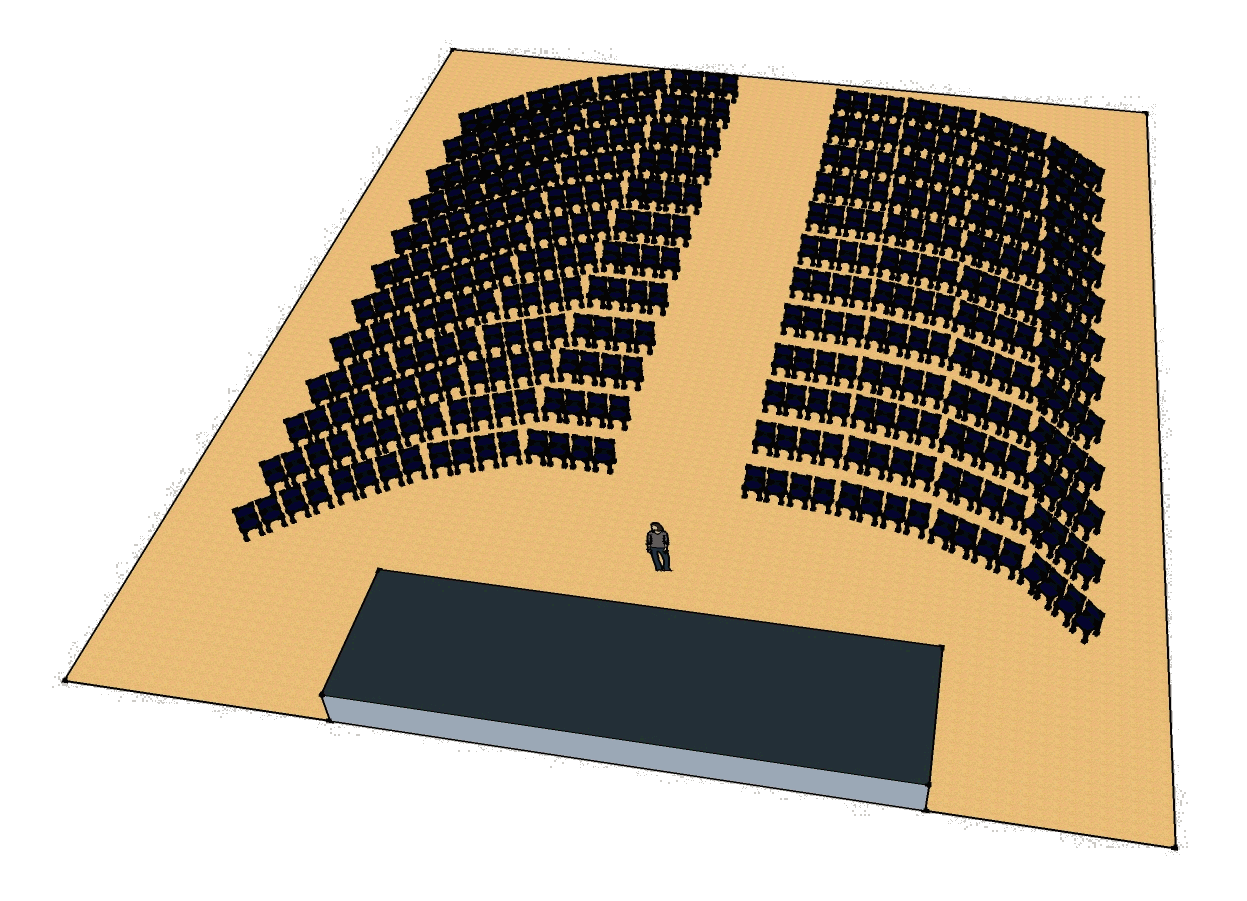 Ejemplo de arreglo de 200 personas en mesas de seminario.